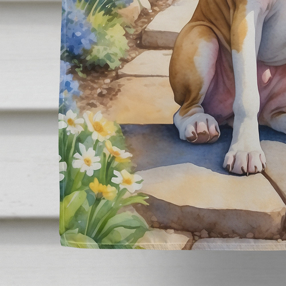 American Bulldog Spring Garden House Flag 28x40 Porch Sleeve Pole Decorative Outside Yard Banner Artwork Wall Hanging, Polyester