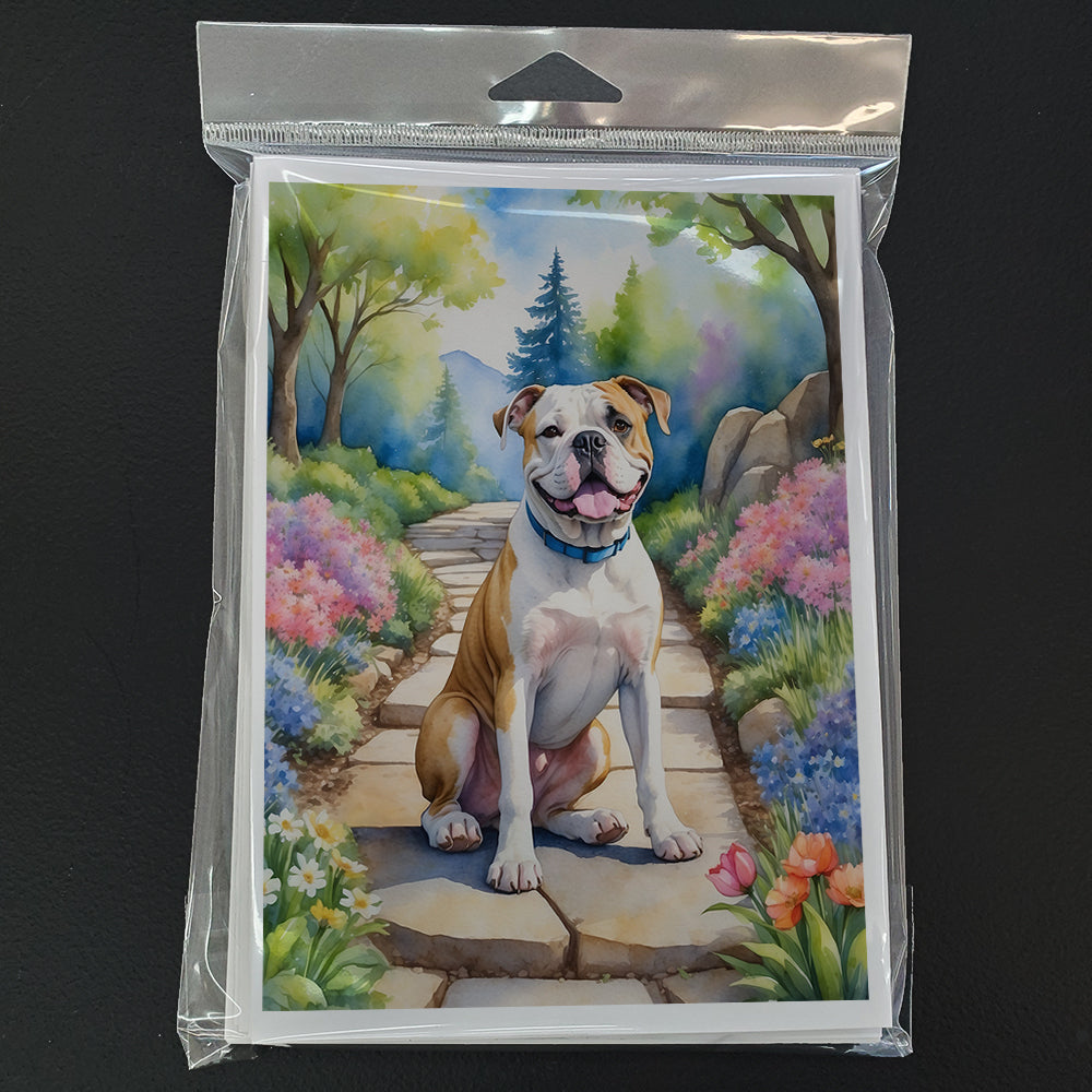 American Bulldog Spring Garden Greeting Cards Pack of 8 Blank Cards with Envelopes Whimsical A7 Size 5x7