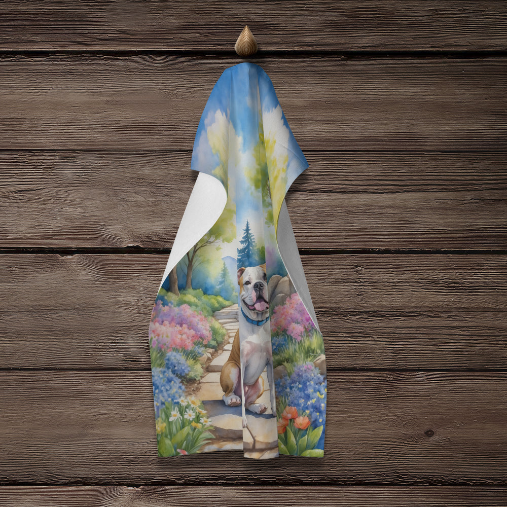American Bulldog Spring Garden Kitchen Towel Velour Plush Front and Cotton Loop Back Machine Washable