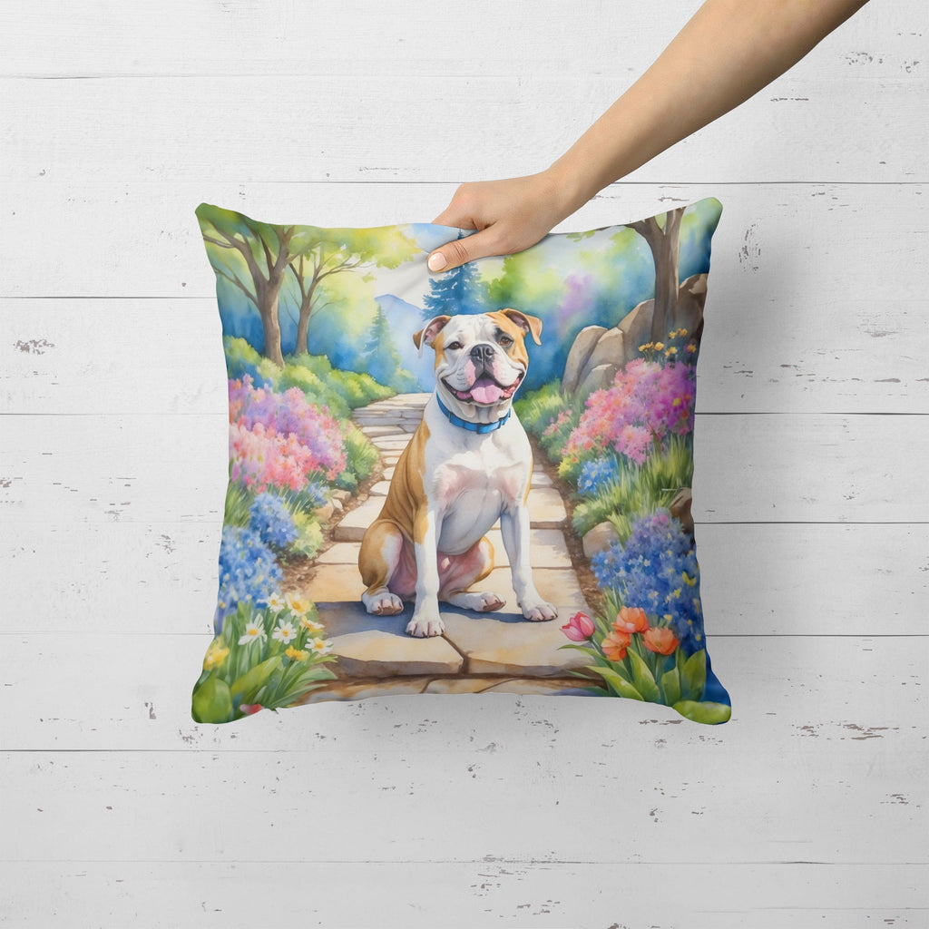 American Bulldog Spring Garden Decorative Throw Pillow 18x18 Indoor Outdoor Accent Cushion, Fabric Cover with Insert for Sofa, Bed, Porch & Living Room
