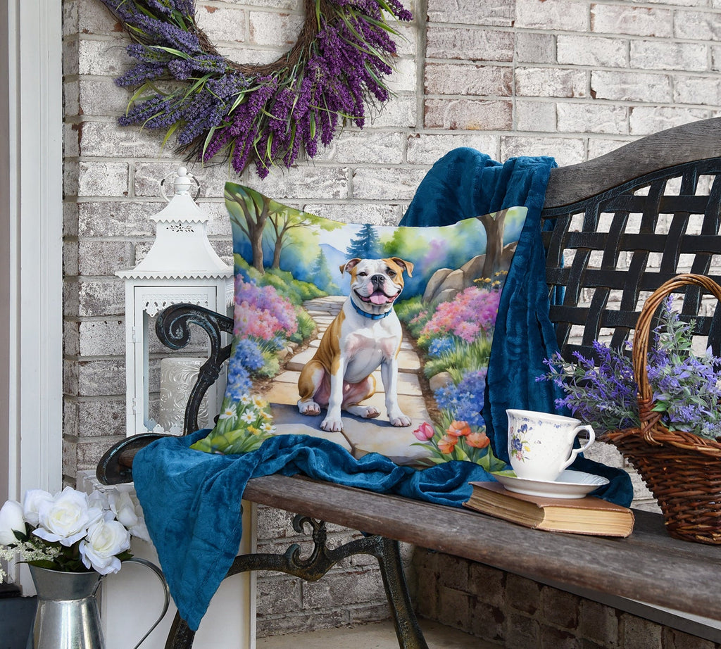 American Bulldog Spring Garden Decorative Throw Pillow 18x18 Indoor Outdoor Accent Cushion, Fabric Cover with Insert for Sofa, Bed, Porch & Living Room