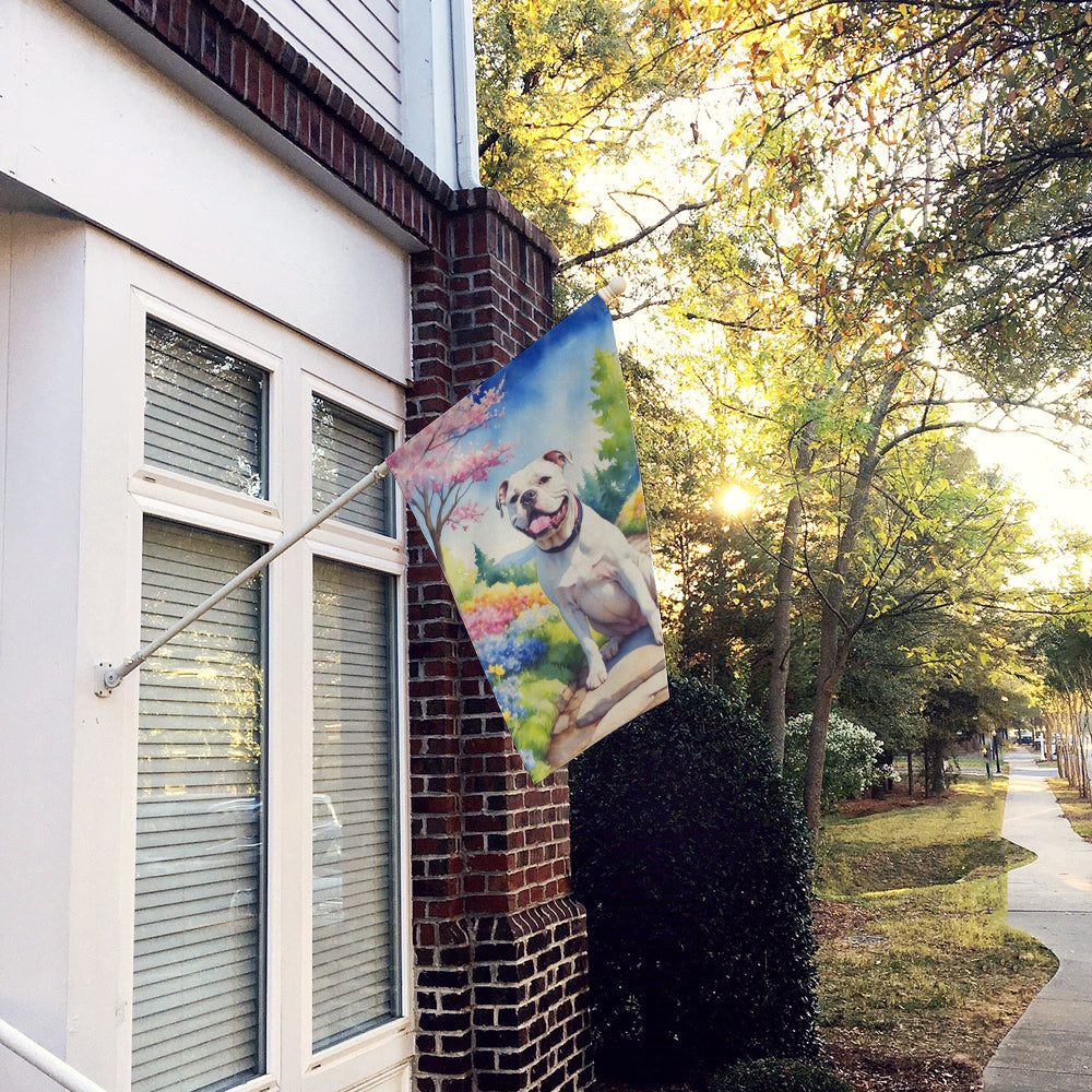 American Bulldog Spring Garden House Flag 28x40 Porch Sleeve Pole Decorative Outside Yard Banner Artwork Wall Hanging, Polyester