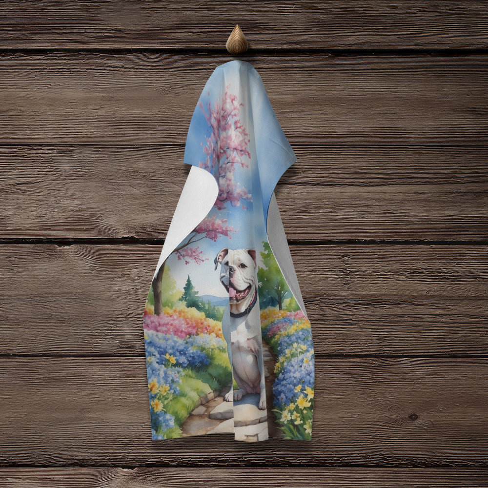 American Bulldog Spring Garden Kitchen Towel Velour Plush Front and Cotton Loop Back Machine Washable