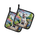 American Bulldog Spring Garden Pot Holder Set of 2 Heat Resistant Quilted Hot Pads 7.5 x 7.5 Inch, Insulated Kitchen Trivets for Cooking & Baking