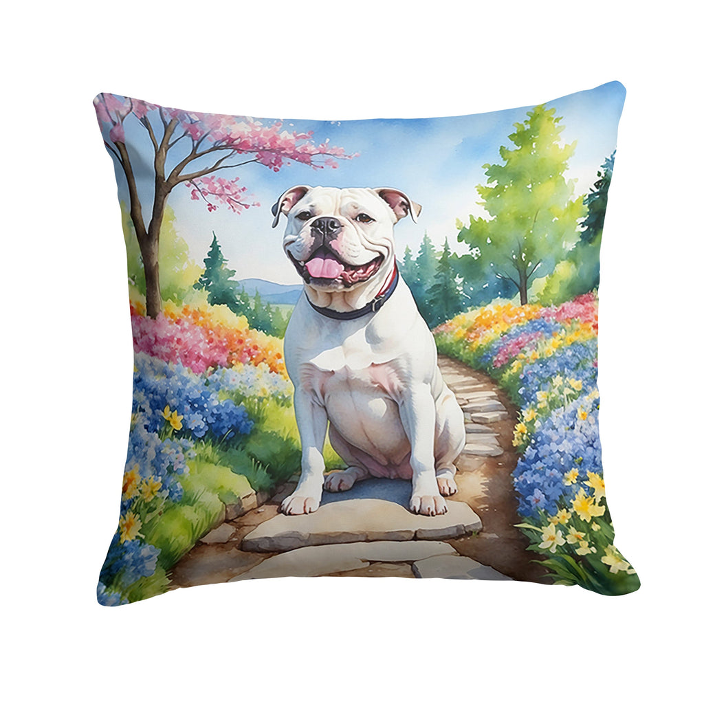 American Bulldog Spring Garden Decorative Throw Pillow 18x18 Indoor Outdoor Accent Cushion, Fabric Cover with Insert for Sofa, Bed, Porch & Living Room