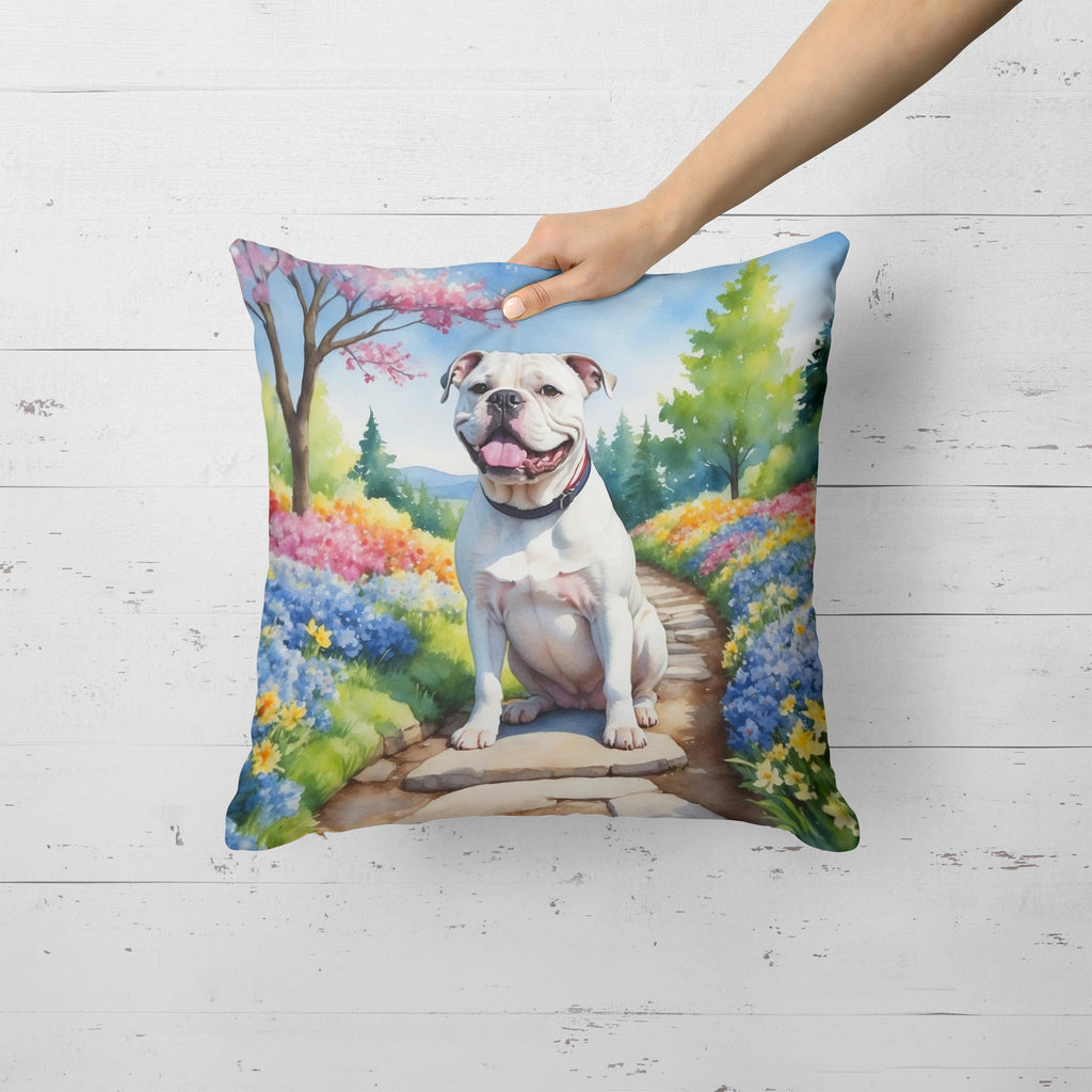 American Bulldog Spring Garden Decorative Throw Pillow 18x18 Indoor Outdoor Accent Cushion, Fabric Cover with Insert for Sofa, Bed, Porch & Living Room