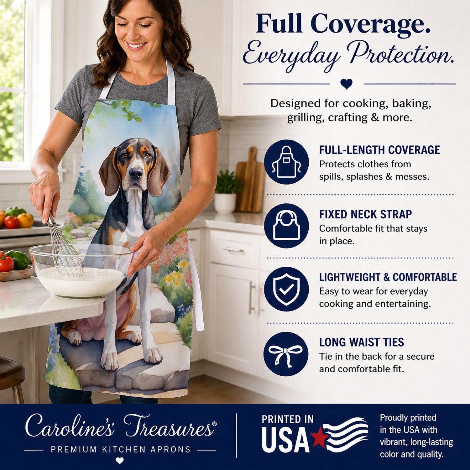 American English Coonhound Spring Garden Apron Cooking Kitchen Server Baking Crafts Gardening for Adult Women Men, Unisex, Large, Multicolor