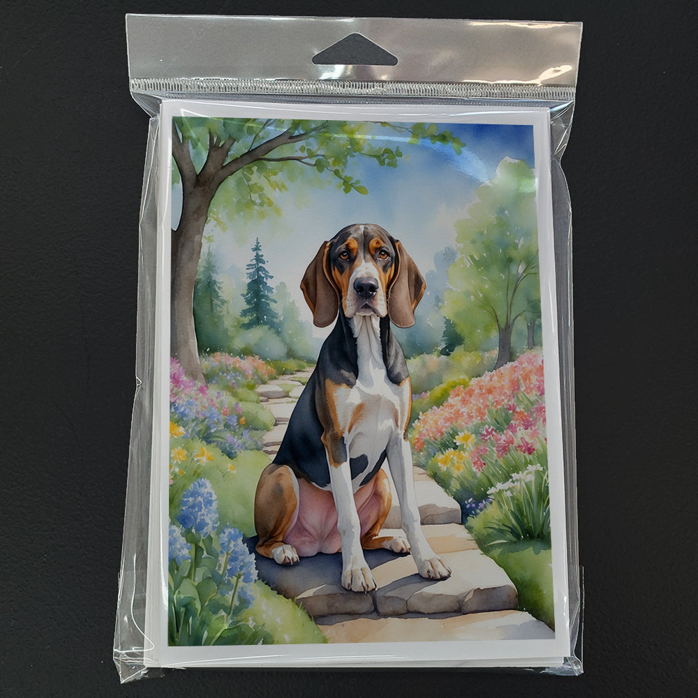 American English Coonhound Spring Garden Greeting Cards Pack of 8 Blank Cards with Envelopes Whimsical A7 Size 5x7