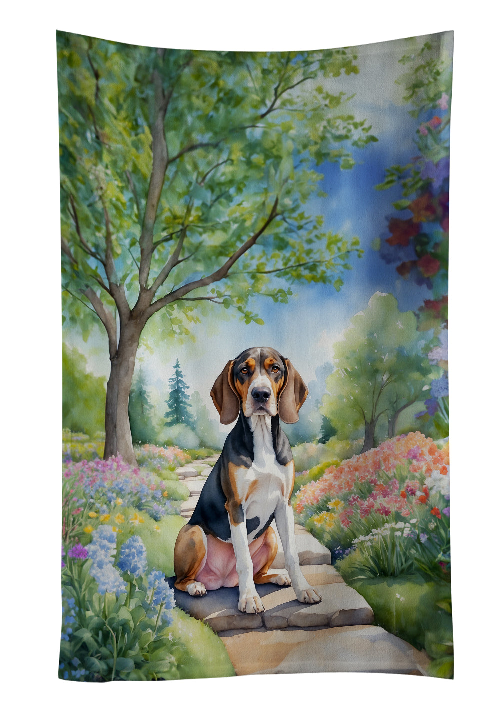 American English Coonhound Spring Garden Kitchen Towel Velour Plush Front and Cotton Loop Back Machine Washable