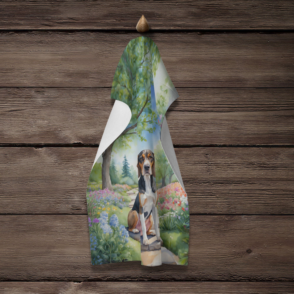 American English Coonhound Spring Garden Kitchen Towel Velour Plush Front and Cotton Loop Back Machine Washable