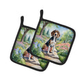 American English Coonhound Spring Garden Pot Holder Set of 2 Heat Resistant Quilted Hot Pads 7.5 x 7.5 Inch, Insulated Kitchen Trivets for Cooking & Baking
