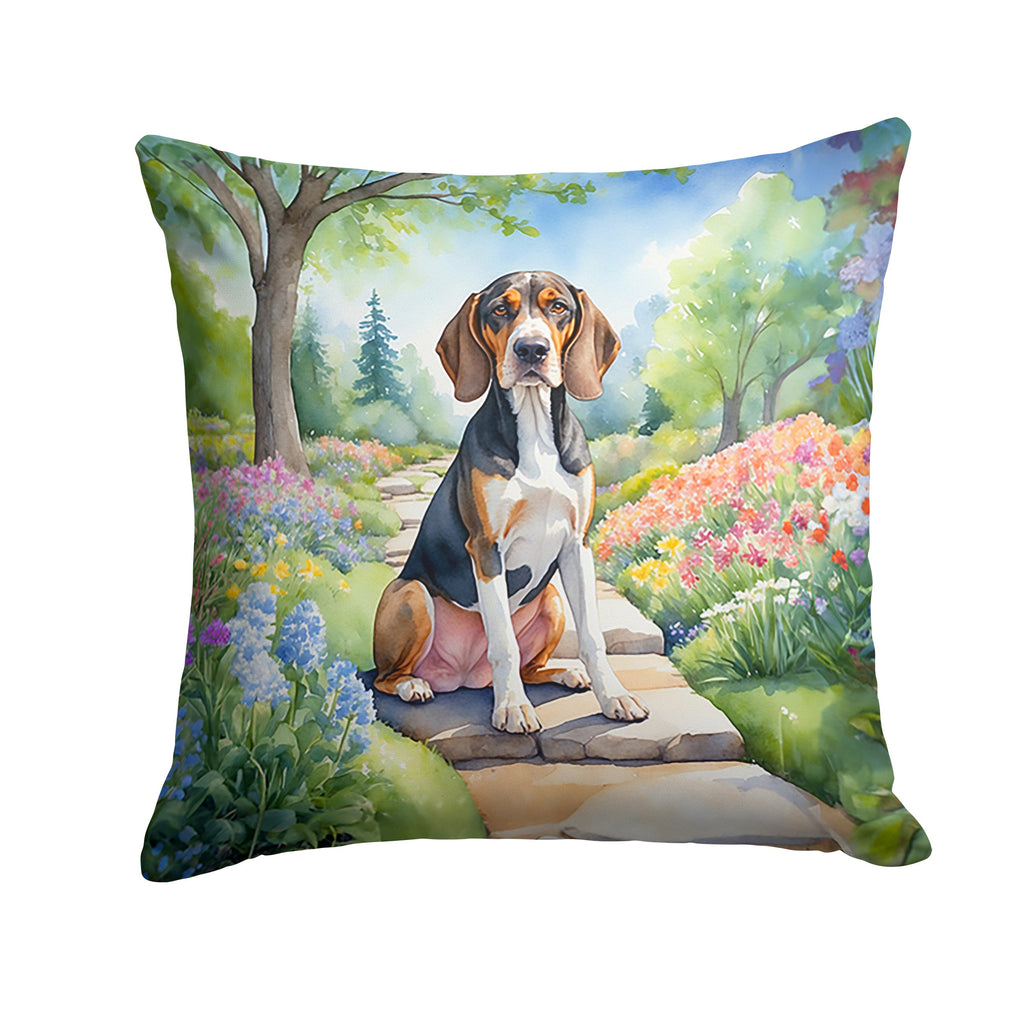 American English Coonhound Spring Garden Decorative Throw Pillow 18x18 Indoor Outdoor Accent Cushion, Fabric Cover with Insert for Sofa, Bed, Porch & Living Room