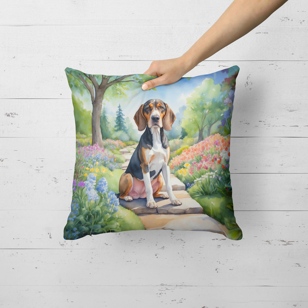 American English Coonhound Spring Garden Decorative Throw Pillow 18x18 Indoor Outdoor Accent Cushion, Fabric Cover with Insert for Sofa, Bed, Porch & Living Room