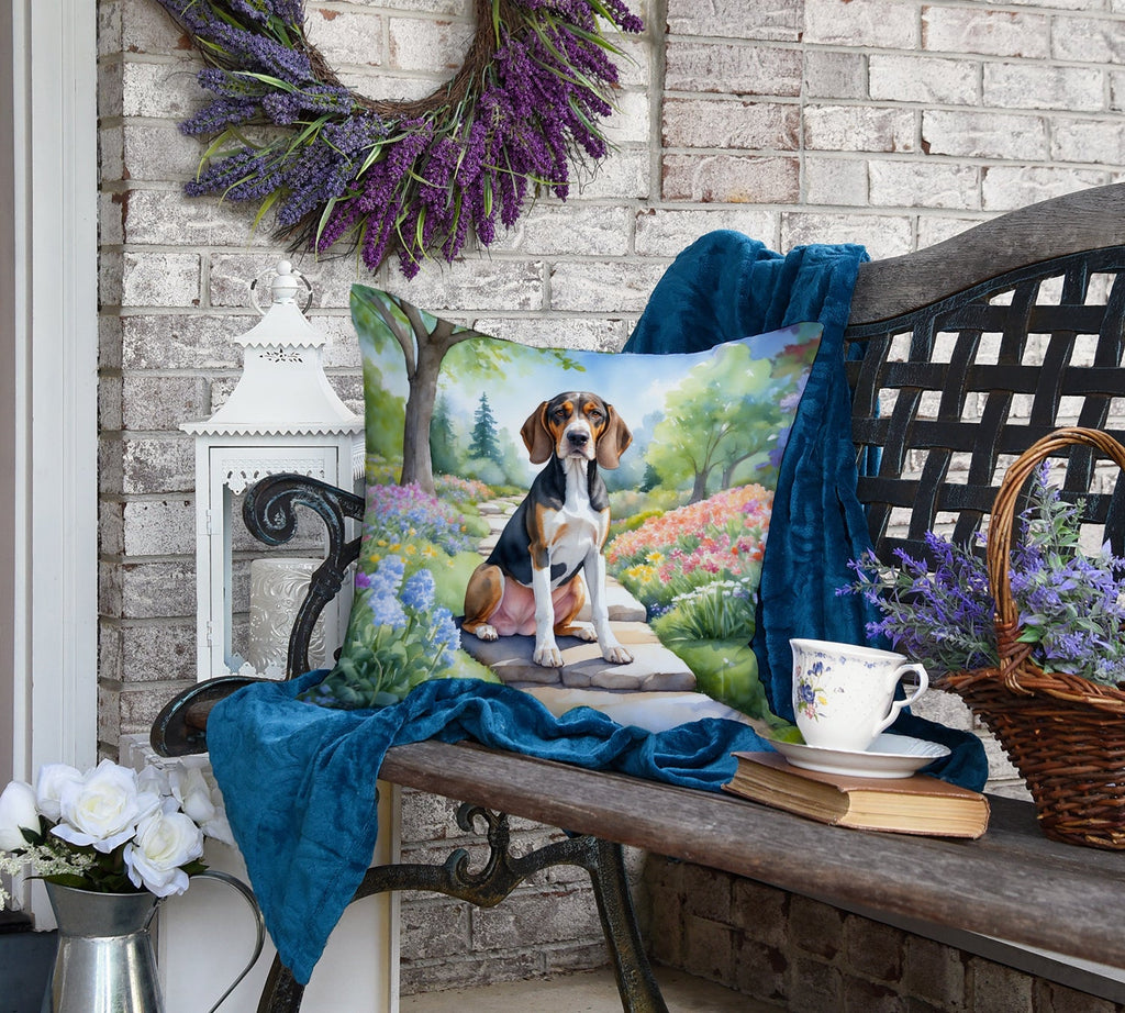American English Coonhound Spring Garden Decorative Throw Pillow 18x18 Indoor Outdoor Accent Cushion, Fabric Cover with Insert for Sofa, Bed, Porch & Living Room