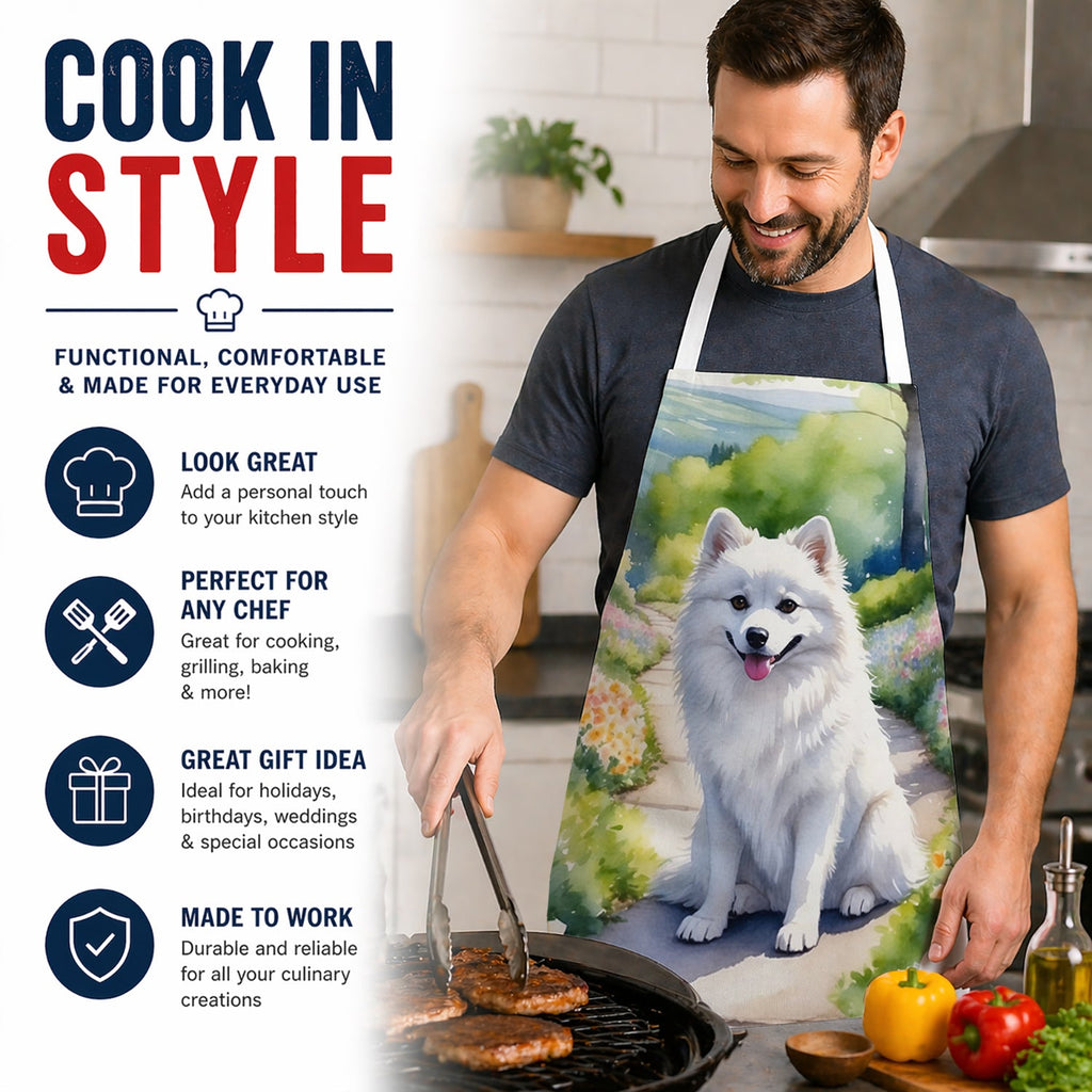 American Eskimo Spring Garden Apron Cooking Kitchen Server Baking Crafts Gardening for Adult Women Men, Unisex, Large, Multicolor