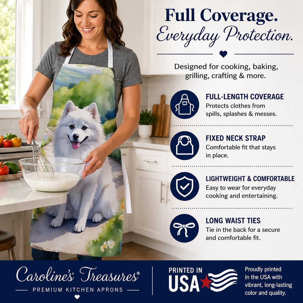 American Eskimo Spring Garden Apron Cooking Kitchen Server Baking Crafts Gardening for Adult Women Men, Unisex, Large, Multicolor