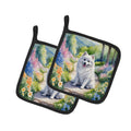 American Eskimo Spring Garden Pot Holder Set of 2 Heat Resistant Quilted Hot Pads 7.5 x 7.5 Inch, Insulated Kitchen Trivets for Cooking & Baking