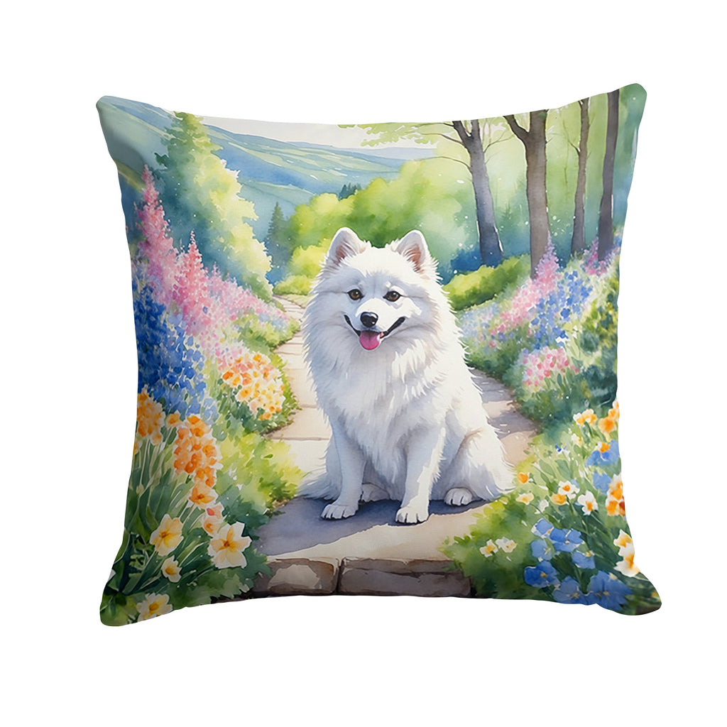 American Eskimo Spring Garden Decorative Throw Pillow 18x18 Indoor Outdoor Accent Cushion, Fabric Cover with Insert for Sofa, Bed, Porch & Living Room