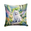 American Eskimo Spring Garden Decorative Throw Pillow 18x18 Indoor Outdoor Accent Cushion, Fabric Cover with Insert for Sofa, Bed, Porch & Living Room