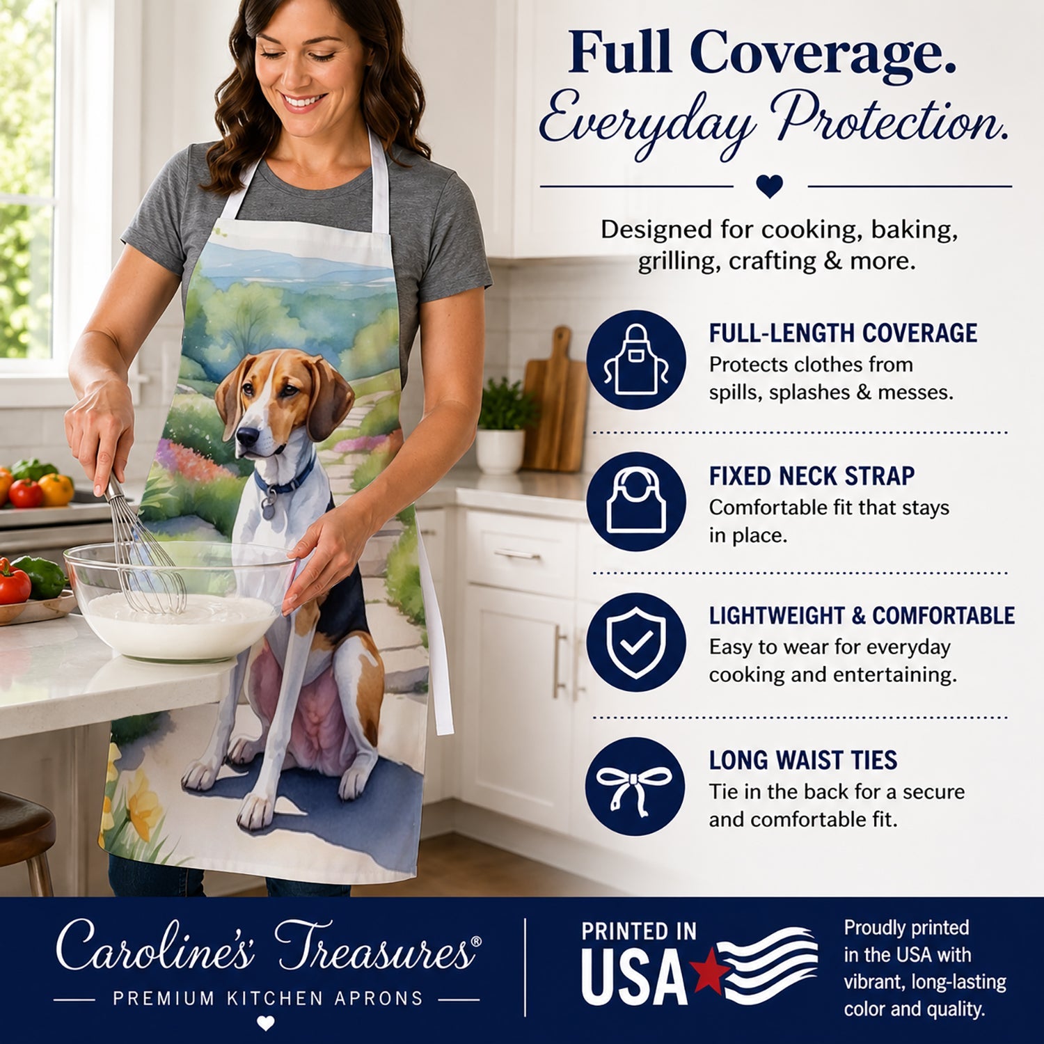 American Foxhound Spring Garden Apron Cooking Kitchen Server Baking Crafts Gardening for Adult Women Men, Unisex, Large, Multicolor