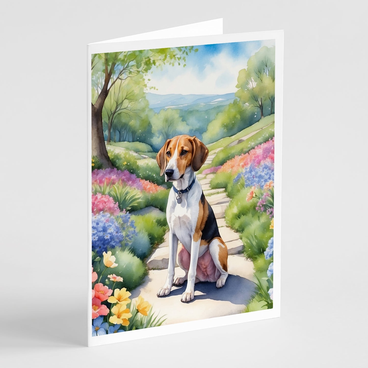 American Foxhound Spring Garden Greeting Cards Pack of 8 Blank Cards with Envelopes Whimsical A7 Size 5x7