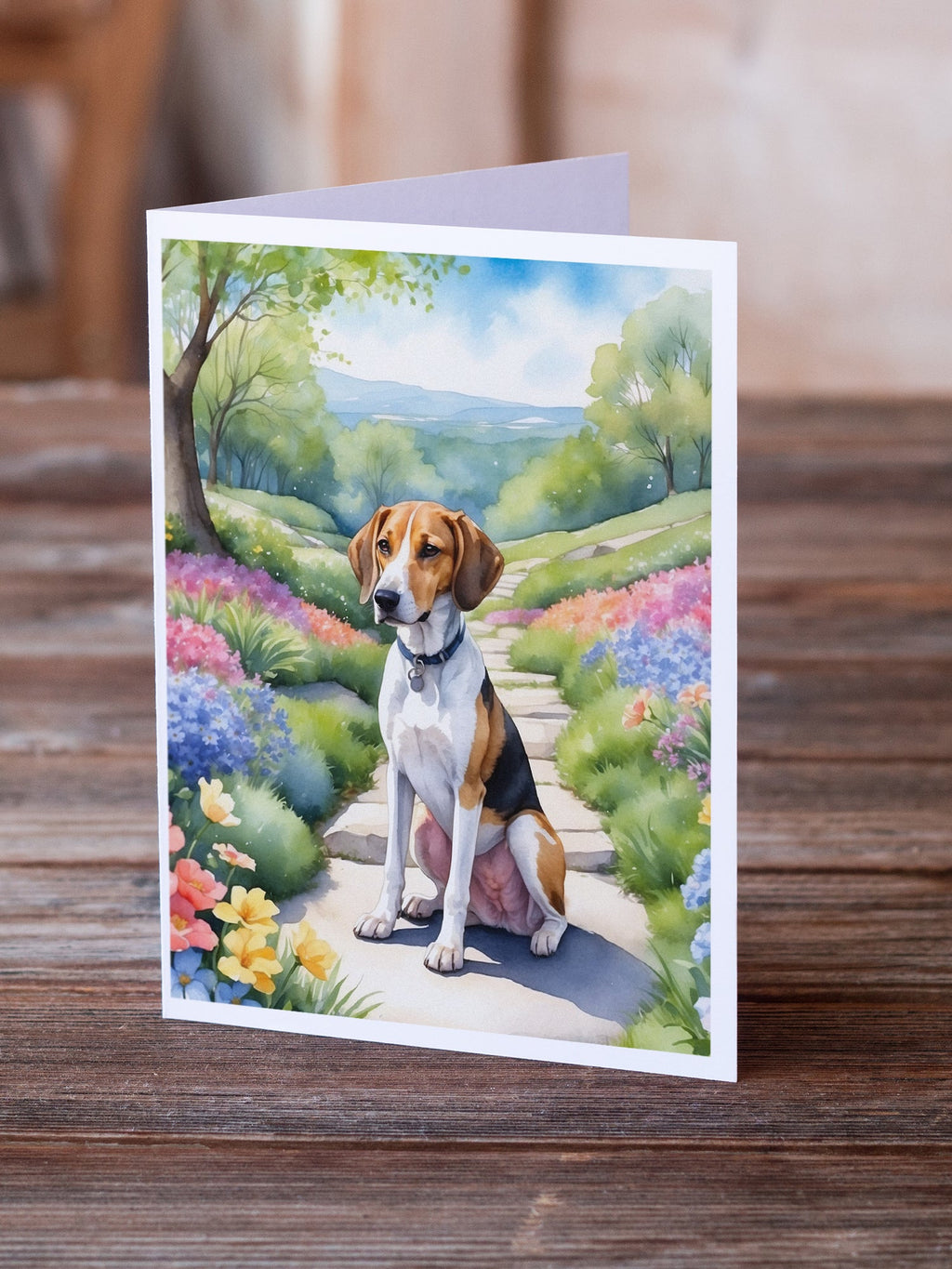 American Foxhound Spring Garden Greeting Cards Pack of 8 Blank Cards with Envelopes Whimsical A7 Size 5x7