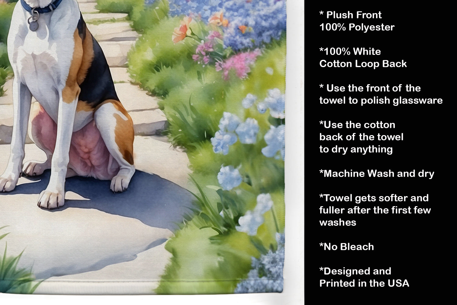 American Foxhound Spring Garden Kitchen Towel Velour Plush Front and Cotton Loop Back Machine Washable