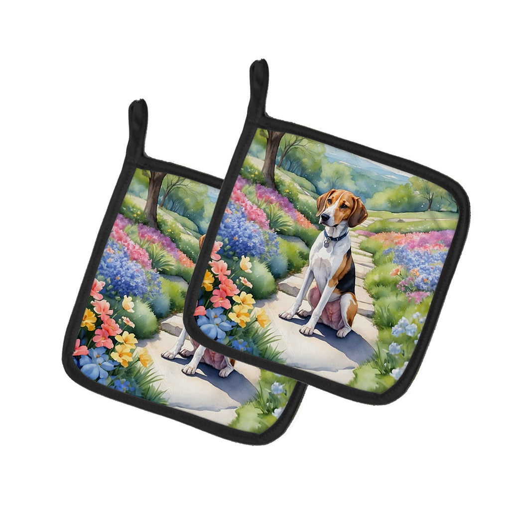 American Foxhound Spring Garden Pot Holder Set of 2 Heat Resistant Quilted Hot Pads 7.5 x 7.5 Inch, Insulated Kitchen Trivets for Cooking & Baking