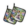 American Foxhound Spring Garden Pot Holder Set of 2 Heat Resistant Quilted Hot Pads 7.5 x 7.5 Inch, Insulated Kitchen Trivets for Cooking & Baking