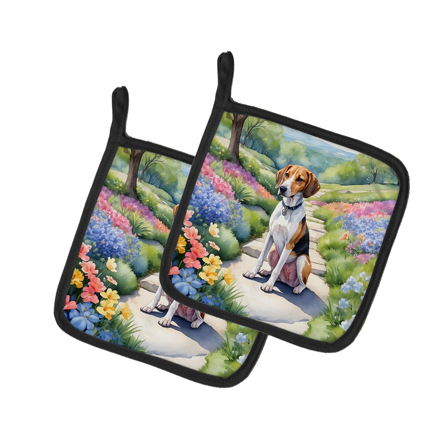 American Foxhound Spring Garden Pot Holder Set of 2 Heat Resistant Quilted Hot Pads 7.5 x 7.5 Inch, Insulated Kitchen Trivets for Cooking & Baking