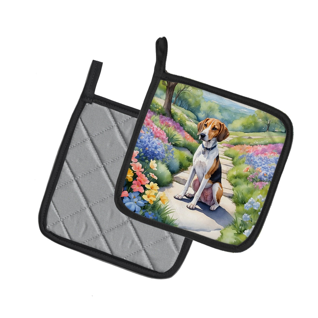 American Foxhound Spring Garden Pot Holder Set of 2 Heat Resistant Quilted Hot Pads 7.5 x 7.5 Inch, Insulated Kitchen Trivets for Cooking & Baking