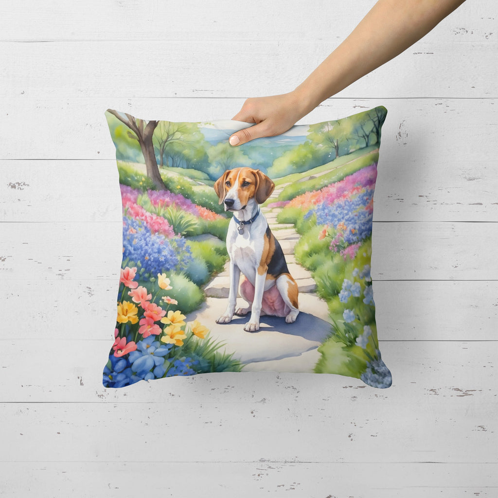 American Foxhound Spring Garden Decorative Throw Pillow 18x18 Indoor Outdoor Accent Cushion, Fabric Cover with Insert for Sofa, Bed, Porch & Living Room