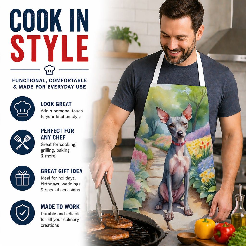 American Hairless Terrier Spring Garden Apron Cooking Kitchen Server Baking Crafts Gardening for Adult Women Men, Unisex, Large, Multicolor