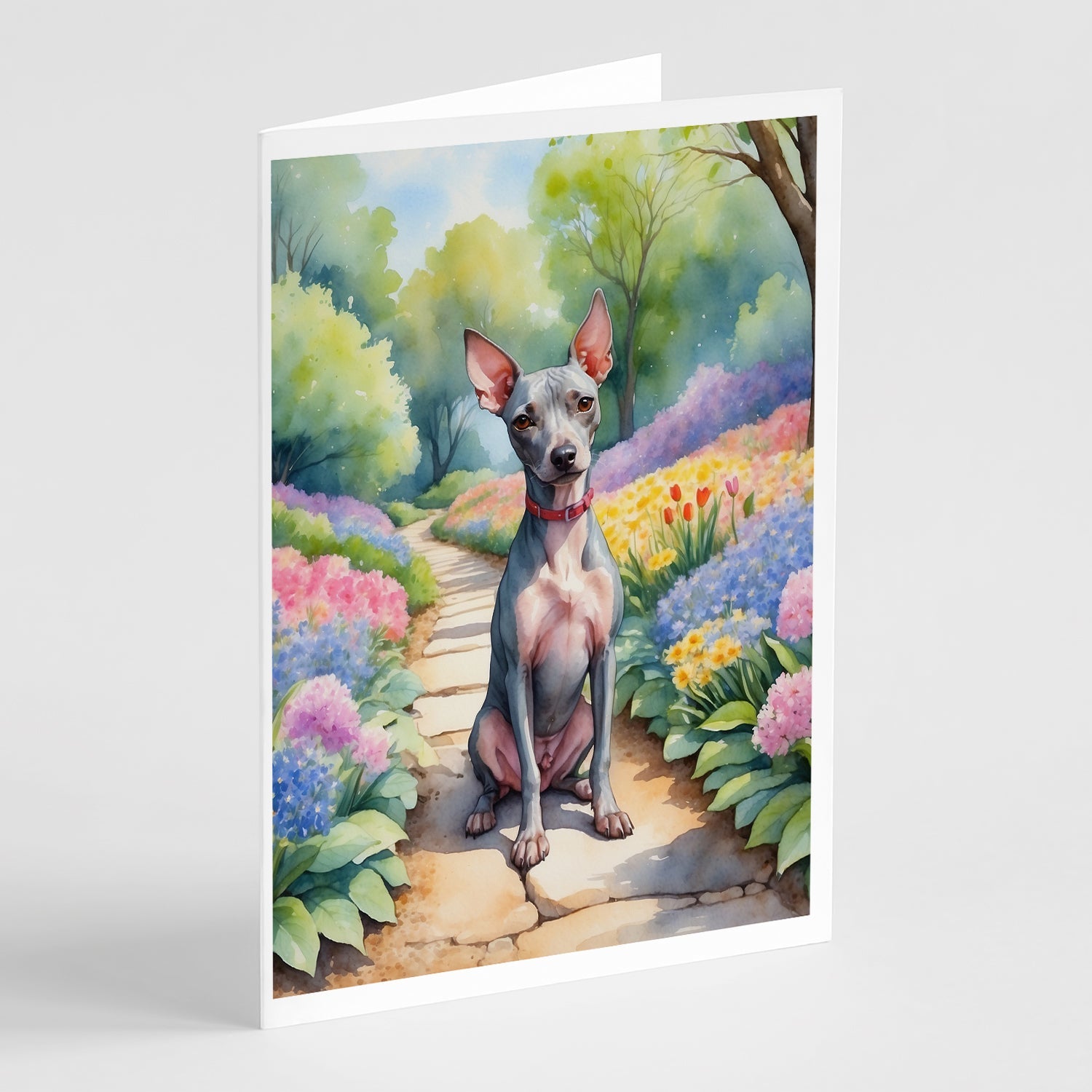 American Hairless Terrier Spring Garden Greeting Cards Pack of 8 Blank Cards with Envelopes Whimsical A7 Size 5x7