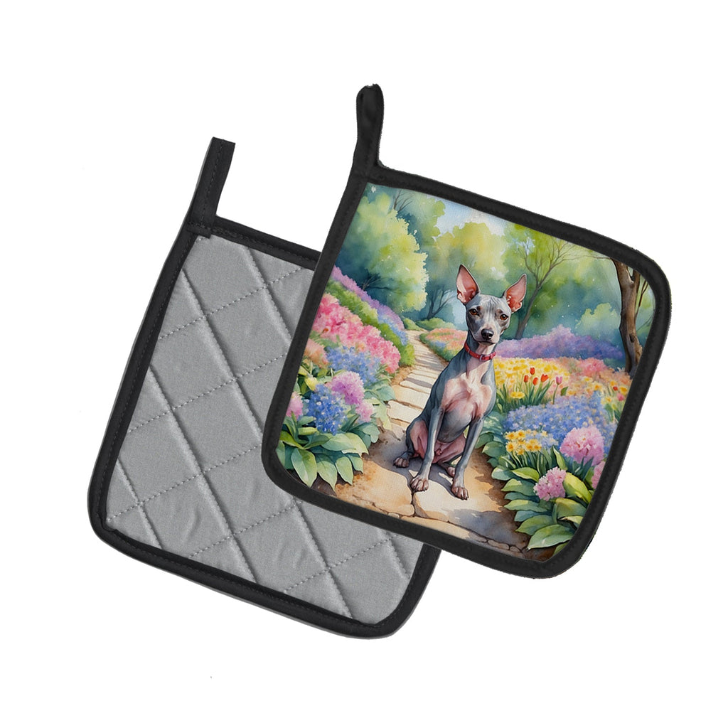 American Hairless Terrier Spring Garden Pot Holder Set of 2 Heat Resistant Quilted Hot Pads 7.5 x 7.5 Inch, Insulated Kitchen Trivets for Cooking & Baking