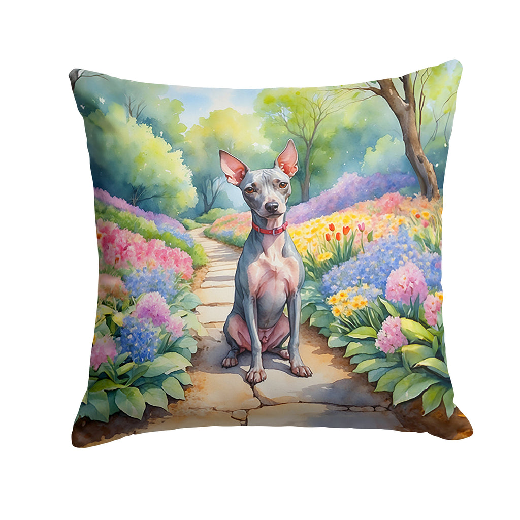 American Hairless Terrier Spring Garden Decorative Throw Pillow 18x18 Indoor Outdoor Accent Cushion, Fabric Cover with Insert for Sofa, Bed, Porch & Living Room