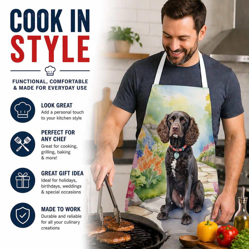 American Water Spaniel Spring Garden Apron Cooking Kitchen Server Baking Crafts Gardening for Adult Women Men, Unisex, Large, Multicolor