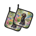 American Water Spaniel Spring Garden Pot Holder Set of 2 Heat Resistant Quilted Hot Pads 7.5 x 7.5 Inch, Insulated Kitchen Trivets for Cooking & Baking