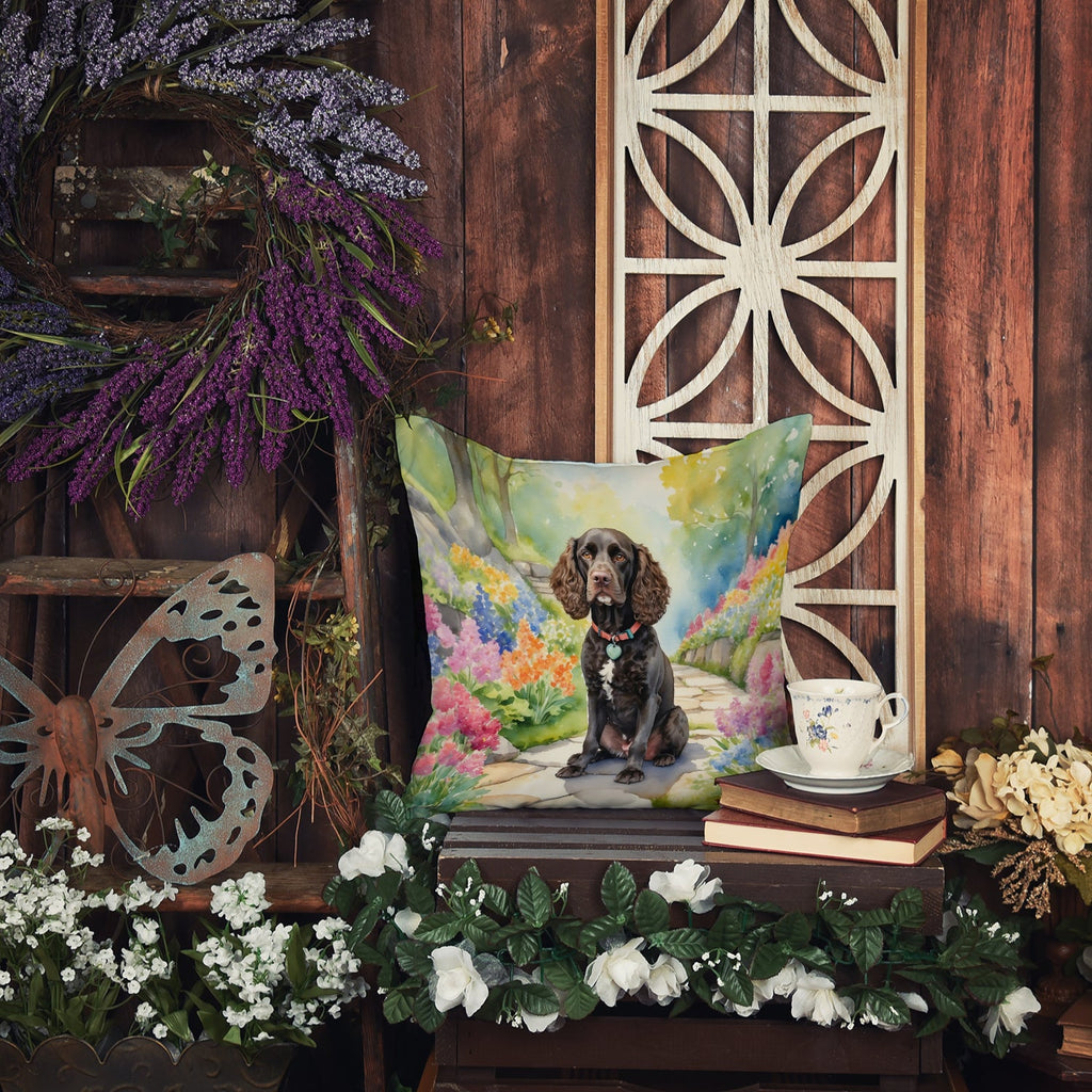 American Water Spaniel Spring Garden Decorative Throw Pillow 18x18 Indoor Outdoor Accent Cushion, Fabric Cover with Insert for Sofa, Bed, Porch & Living Room
