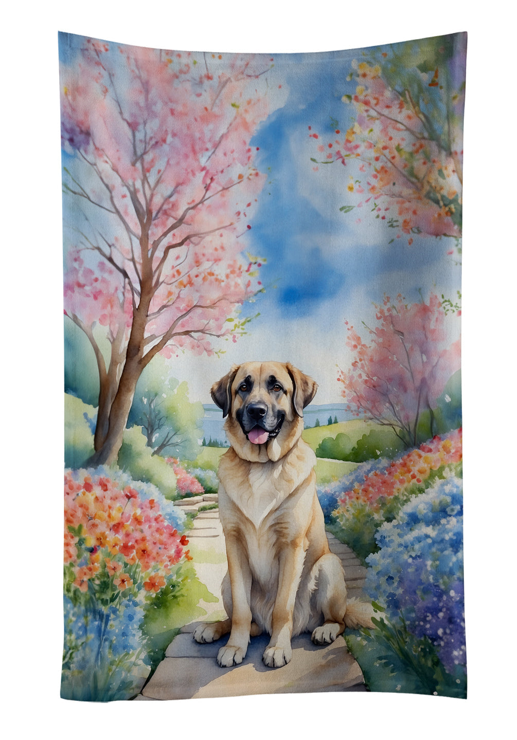 Anatolian Shepherd Spring Garden Kitchen Towel Velour Plush Front and Cotton Loop Back Machine Washable