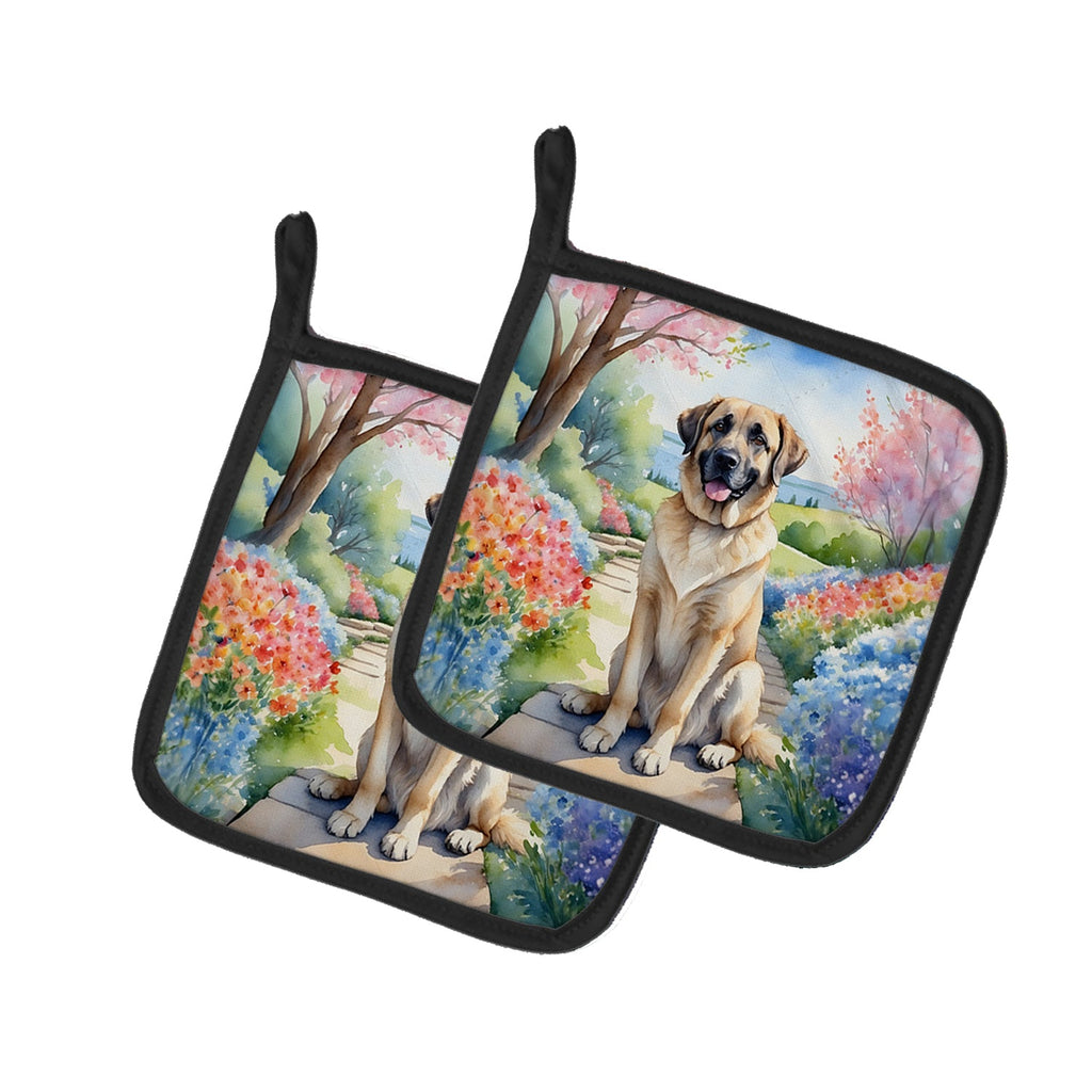 Anatolian Shepherd Spring Garden Pot Holder Set of 2 Heat Resistant Quilted Hot Pads 7.5 x 7.5 Inch, Insulated Kitchen Trivets for Cooking & Baking