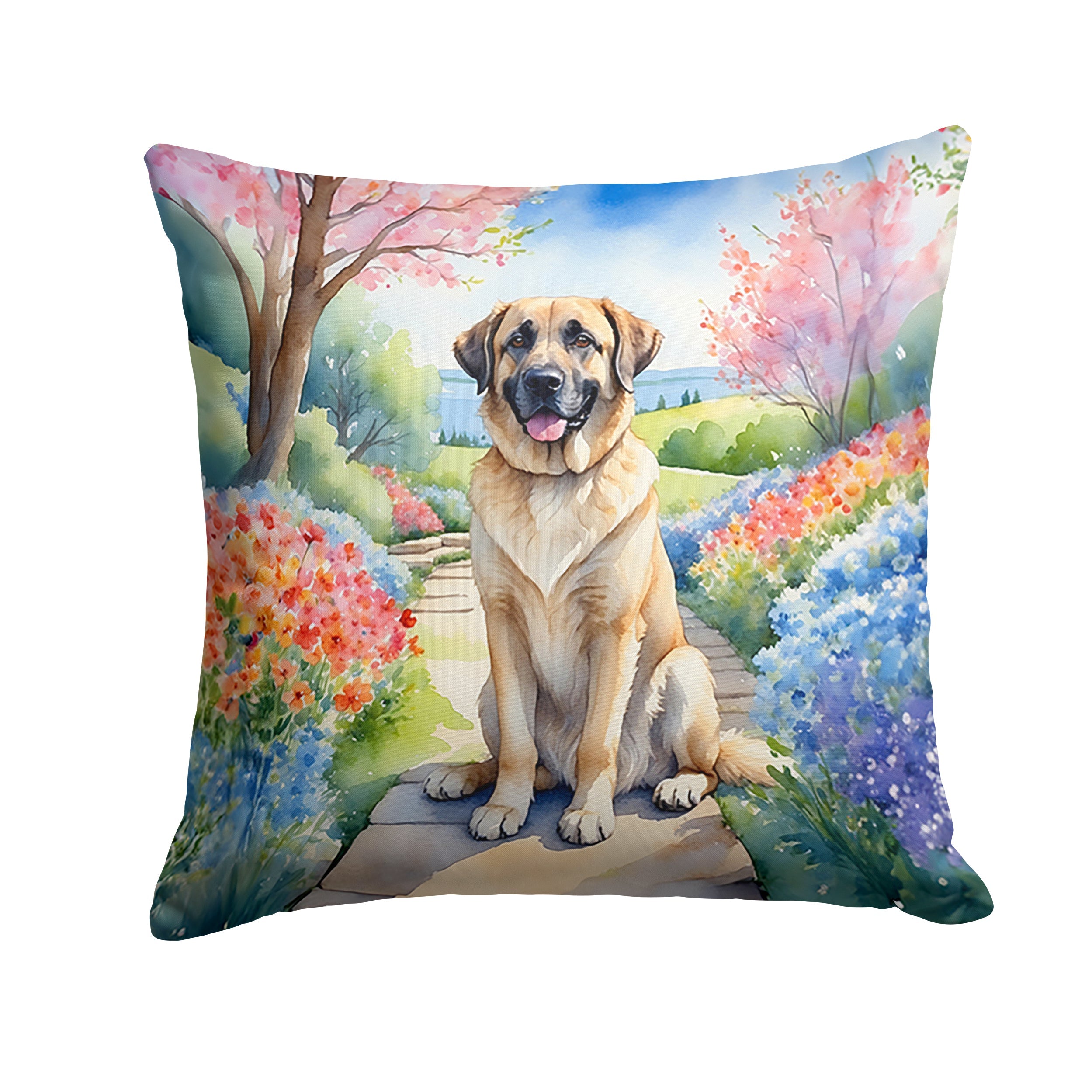 Anatolian Shepherd Spring Garden Decorative Throw Pillow 18x18 Indoor Outdoor Accent Cushion, Fabric Cover with Insert for Sofa, Bed, Porch & Living Room