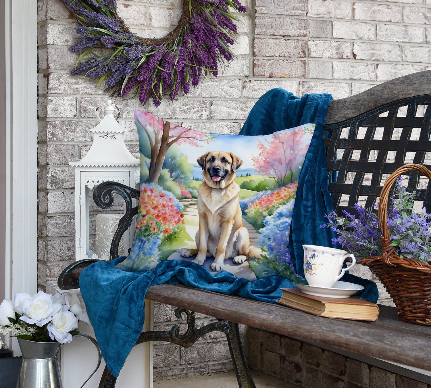 Anatolian Shepherd Spring Garden Decorative Throw Pillow 18x18 Indoor Outdoor Accent Cushion, Fabric Cover with Insert for Sofa, Bed, Porch & Living Room