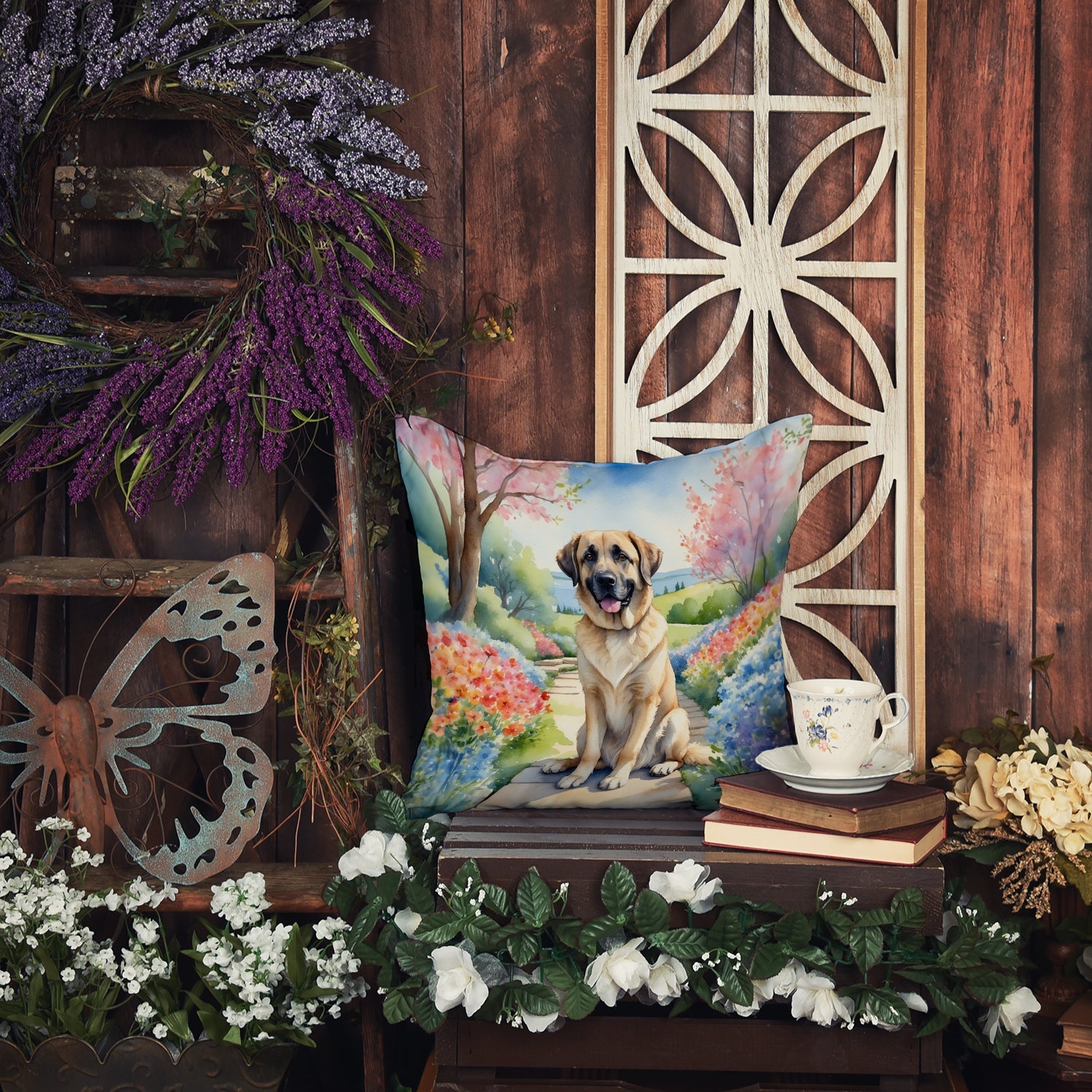 Anatolian Shepherd Spring Garden Decorative Throw Pillow 18x18 Indoor Outdoor Accent Cushion, Fabric Cover with Insert for Sofa, Bed, Porch & Living Room