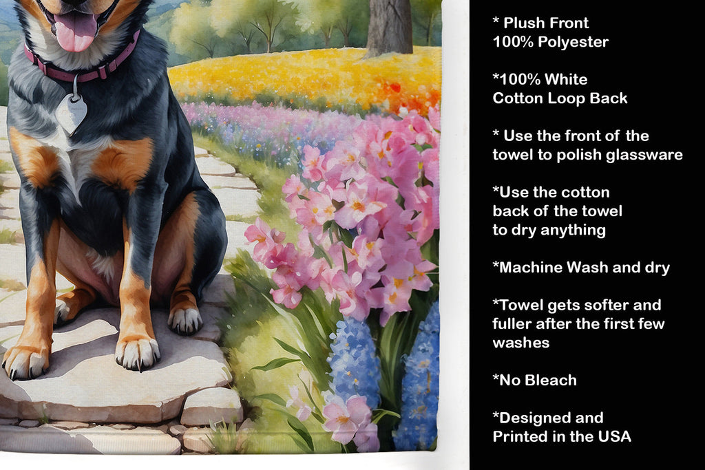 Australian Cattle Dog Spring Garden Kitchen Towel Velour Plush Front and Cotton Loop Back Machine Washable