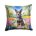 Australian Cattle Dog Spring Garden Decorative Throw Pillow 14x14 Indoor Outdoor Accent Cushion, Fabric Cover with Insert for Sofa, Bed, Porch & Living Room