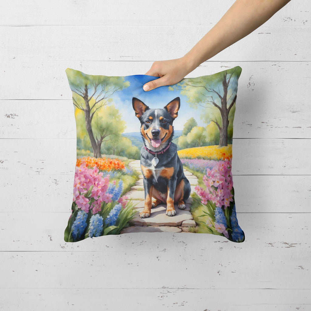 Australian Cattle Dog Spring Garden Decorative Throw Pillow 18x18 Indoor Outdoor Accent Cushion, Fabric Cover with Insert for Sofa, Bed, Porch & Living Room
