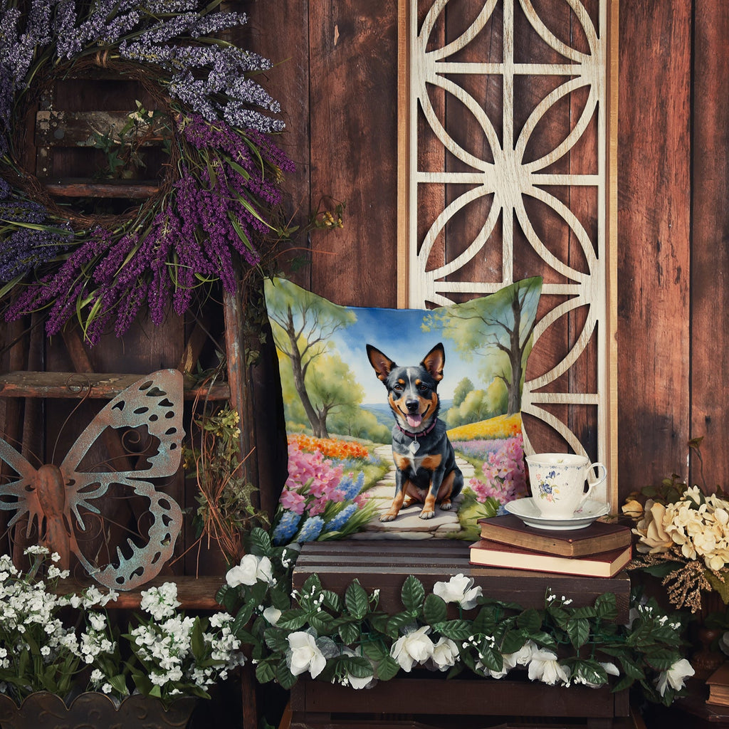 Australian Cattle Dog Spring Garden Decorative Throw Pillow 18x18 Indoor Outdoor Accent Cushion, Fabric Cover with Insert for Sofa, Bed, Porch & Living Room
