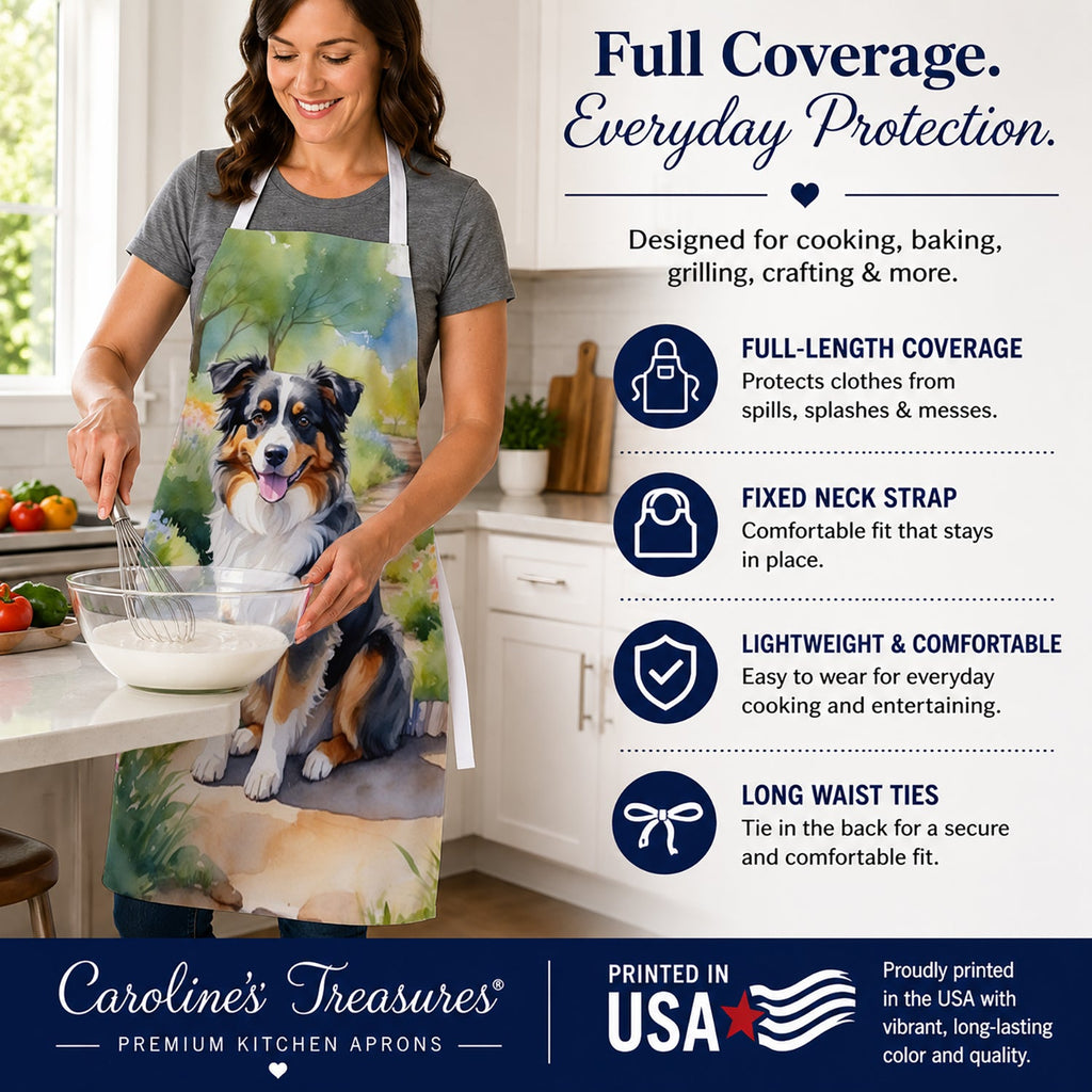Australian Shepherd Spring Garden Apron Cooking Kitchen Server Baking Crafts Gardening for Adult Women Men, Unisex, Large, Multicolor