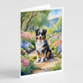Australian Shepherd Spring Garden Greeting Cards Pack of 8 Blank Cards with Envelopes Whimsical A7 Size 5x7